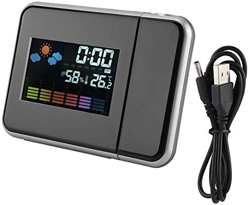 Haofy Sveglia a proiezione, moderna sveglia digitale a LED per previsioni del tempo Calendario per proiettore con visualizzazione dell'umidit¨¤(UN)