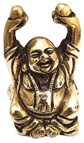 athizay Lachende Buddha-Statue aus Messing, 5,5 cm, antikes Gold-Finish, kleines sitzendes Buddha-Idol für Heimdekoration, Schreibtisch oder als Geschenk