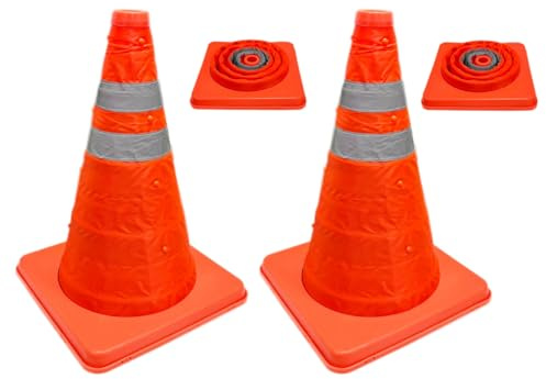 ADEPTNA Pack of 2 Pop Up Safety Cones 18 inch High Visibility Emergency Accident Road Traffic Sports Events Parking Post