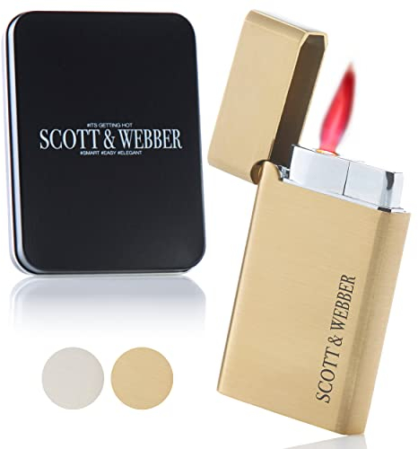 Scott & Webber - Mechero Jet Flame Gas Storm - Encendedor metálico Recargable Ajustable hasta 1300°C - Incluye Caja metálica (Oro Square)