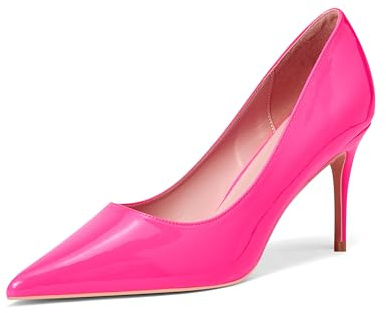 GENSHUO Dam stilett höga klackar, sexig stängd spets tår stilett pumps 8 cm klassisk fest bal bröllop höga klackar pumps för kvinnor storlek 36 till 42 EU, fuchsia, 37.5 EU