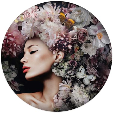 REINDERS Plexiglasbild, Frau mit Blumenhut, Schlafzimmer, Poster, Wanddeko, Room Decor, Acrylglas, Rosa, Ø 50