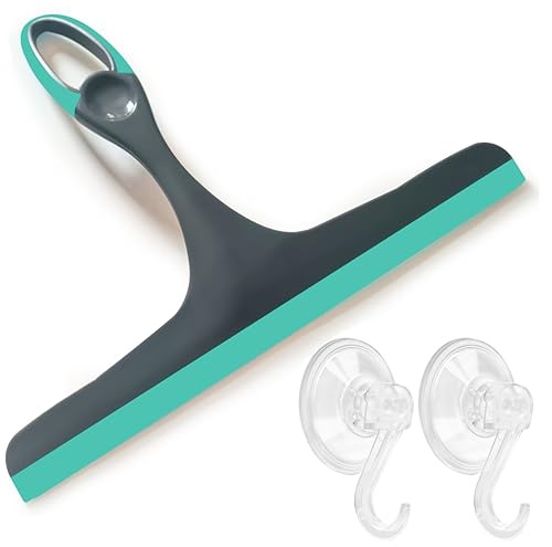 Essentiality Multipurpose Window Squeegee with 2x 5.5cm Suction Hooks | Durable Shower Squeegees with 2x Suction Hooks for Hanging - Handy Window Cleaner Tool For Cars, Bathroom & Kitchen Surfaces