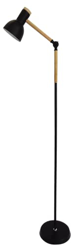 BEL AIR HOME - Lampada da Terra Soggiorno TEACHER, 1 x E27, Design Moderno in Metallo e Legno, Ideale per Salotto e Camera (NERO)