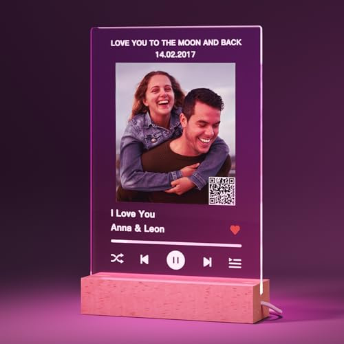 witfox Placa Spotify personalizada - Spotify Glass Art Álbum de fotos de portada de canción personalizada con video opcional Canción Music Link QR Code Regalos personalizados para bf gf…