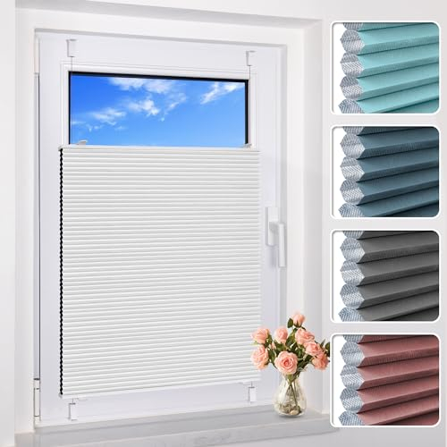 BelleMax Wabenplissee ohne Bohren Verdunkelung Thermo Plissee Klemmfix, Weiß-weiß 40x130 cm (BxH), 100% Blickdicht Verdunklungsplissee, Schallschutz Sonnenschutz Doppelplissee für Fenster