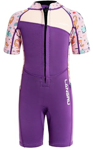 Lansru Kinder Neoprenanzug - 2,5 mm Kurzer Neoprenanzug, aufgerüstetes SCR-Neopren, sichereres Material, UV-Schutz, Frontreißverschluss für Schwimmunterricht, warmhalten in kaltem Wasser.