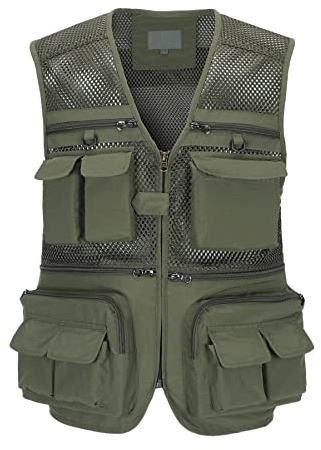 Btmpmcs Chaleco de Pesca para Hombres Aire Libre Chaleco de Trabajo con Bolsillo Múltiple Transpirable Casual Chaqueta de secado rápido Sin Mangas Viajes Camping Chaleco de fotografía