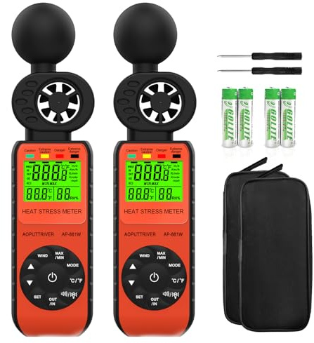 2Pcs Anemometer Handheld & Heat Stress WBGT Meter, AP-881W 3in1 Anemometer with Wind Speed/Humidity/WBGT Alarm and Temperature (℃/℉) for HVAC Vents, Boat Sailing