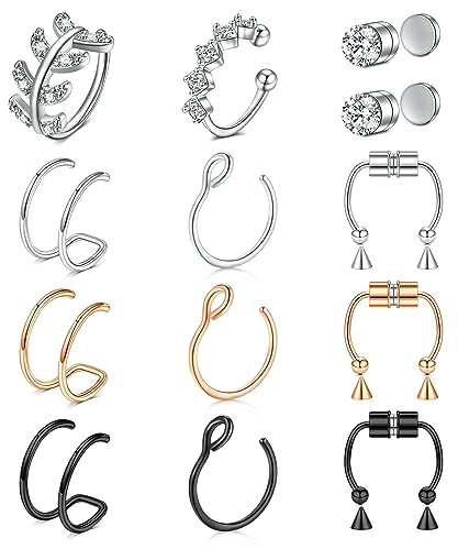JFORYOU Fake Nasenpiercing Fake Nasenring Setzen Fake Septum Nose Ring Magnet Stud Nose Cuffs Edelstahl Nase Ohr Lippe Non Pierced Schmuck Fake Nasen piercing für Frauen Männer