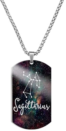 Caimeytie Collier Homme Acier Inoxydable Multicolore, Pendentif Douze Signes du Zodiaque,Cadeaux pour Les Hommes,Collier Sagittaire