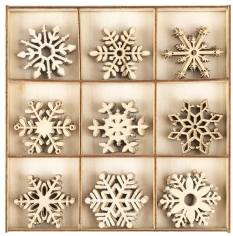 Ideen mit Herz: Schneeflocken und Eiskristalle aus Holz | Motive für Weihnachten und Winterdekoration | Tischdekoration | Inklusive Holz-Box | 9 Designs, je 5 Stück | 45-teilig