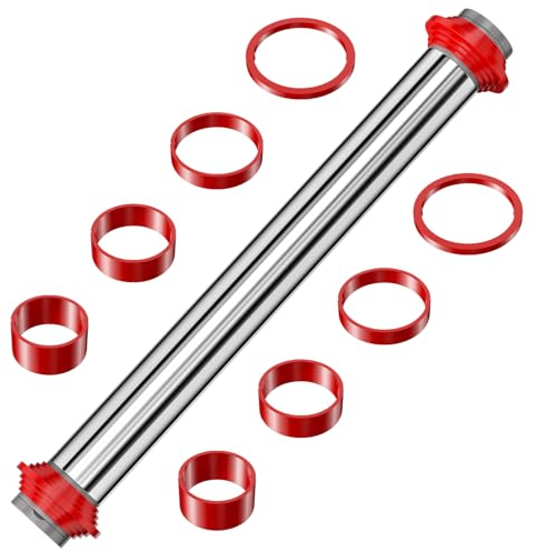 WinGluge 35cm Teigroller, Rolling Pin, Nudelholz Edelstahl, Ausrollstab mit Abstandshalter, Antihaft Teigrolle, Teigausroller mit Dicke-Verstellbares Ringe für Pizza, Cookie, Gebäck Teig