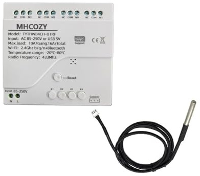 MHCOZY Tuya App-WiFi-Temperatursensor-Controller, Telefonmonitor und Temperaturregelung überall, 4-Kanal, 110 V, 10 A, Trockenkontakt-Relaisschalter, funktioniert mit Alexa, Google Home