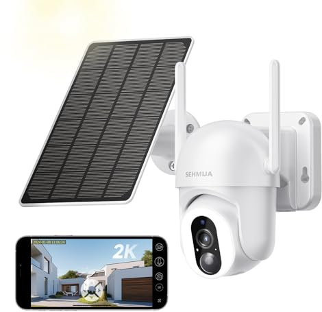 SEHMUA Telecamera Wi-Fi Esterno Batteria Senza Fili - Telecamera Esterna Ricaricabile 360° Videocamera Sorveglianza Esterno Solare Videosorveglianza Esterno Visione Notturna a Colori-1Pack