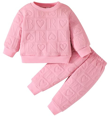 Kunyeah 2 st kläder för flickor flickor kärlek hjärta pullover barn sweatshirt byxor nyfödd brev tryck långärmad topp byxor set, Rosenröd, 18-24 M�nader