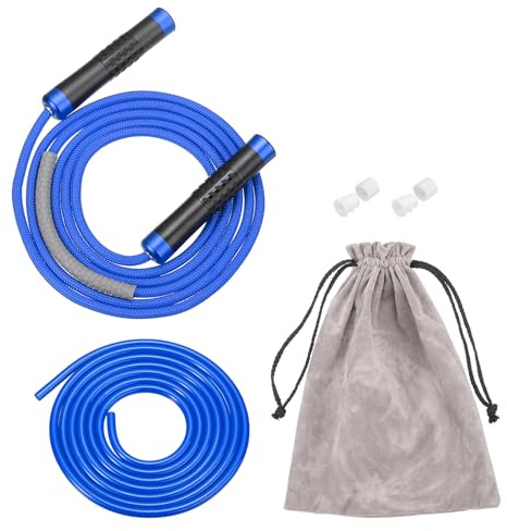 PATIKIL Weighted Jump Rope for Fitness 1LB, Workout Speed Skipping Rope 9mm Fabric Cotton & 9mm Solid PVC Rope Ball Bearing Swivel for Men Women Aerobic Exercise, Blue