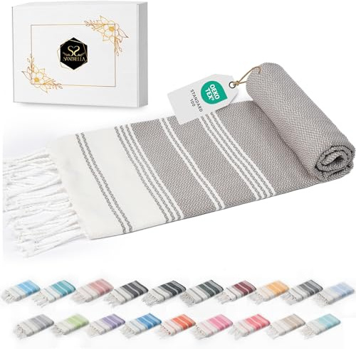Sandrella Hamamtuch Sauna Damen & Herren groß 100x200 Baumwolle Strandtuch Decke Pestemal Geschenkset | braun