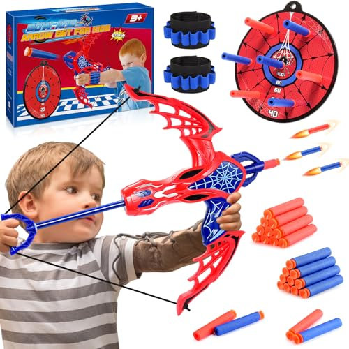 Toyokid Spider Bow and Arrow Set Kids Archery Set Kids Age 4-8 Outdoor Toys for 4 5 6 7 8 Years Old Boys Toys Age 5-10 Gifts for 4-8 Year Old Boys Spider Cool Garden Toys Easter Gifts for Kids