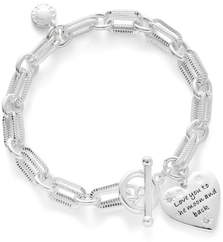 equilibrium Modern Links Silver Plated Chain Bracelet - Sentimental Gift Idea with Friends, Sister, Love You To The Moon and Back and One in a Million Messages