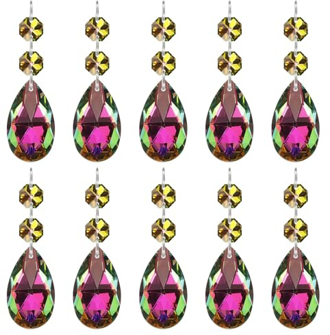 PATIKIL Teardrop Crystal Chandelier Pendants Beads, 10 Pack 85mm Length 38mm Chandelier Prisms Parts Ornaments Hanging Beads for DIY Arts Crafts Decoration, Colorful
