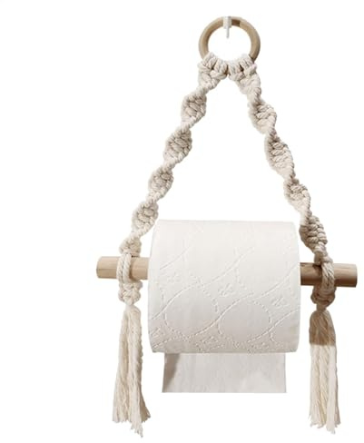 Porte-Rouleau de Papier Toilette, Support Mural bohème en Bois et Corde tissée, Support Mural pour Rouleau de Papier Toilette, Anneau Porte-Serviette pour Toilettes, Salle de Bain, Cuisine