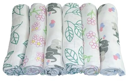 MuslinZ Lot de 6 langes carrés en mousseline de bambou et coton bio pour bébé, 70 x 70 cm, grands bavoirs pour bébés, essentiels pour nouveau-né pour bébé (mélange de fleurs)