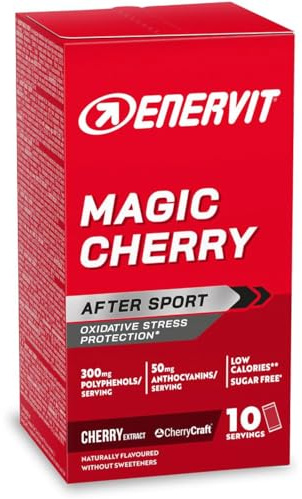 Enervit Magic Cherry, Suplemento con Extracto de Cereza, Antioxidante, Para la Recuperación Muscular y Esfuerzos Intensos, 300mg de Polifenoles, 50mg de Antocianinas, Sin Azúcar, Vegano, 10 Sobres