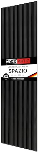 wohnartig® Akustikpaneele SPAZIO 1,404 m² – 260 cm x 54 cm* Set – (Set = 2 Stück 260 cm x 27 cm) | Farbe: Anthrazit 693 | Wandverkleidung | Akustikpaneel | Wandpaneele auf Filz | Akustikfilz