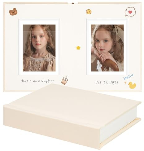 Vienrose Polaroid Photo Album with Writing Space – 2x3 Photo Album for Instax Mini & Polaroid Go, 26 Pockets Wedding Travel Scrapbook, Small Linen Album for Instant Photos, Beige