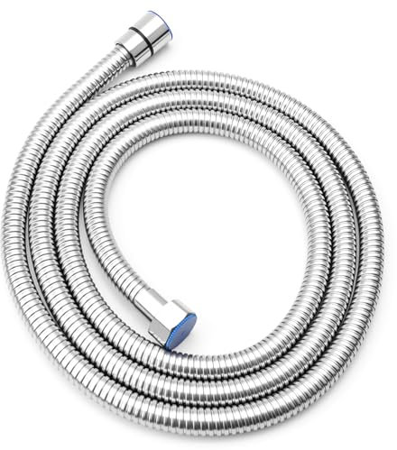 Tubo Doccia 304 Acciaio 2m - Flessibile Doccia Universale con Protezione Antitorsione Attacco standard Tubo ad Pressione Anti Perdite adatto a Tutti i Soffioni Doccia (Argento)