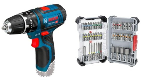 Bosch Professional 12V System GSB 12V-15 Cordless Combi Drill (Without Rechargeable Battery and Charger) + 43x Extra Hard Screwdriver Bit Set (197 x 110.5 mm, Accessories)