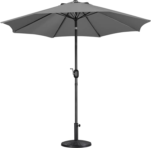 Yaheetech 2.7m Garden Umbrella Parasol with Base Patio Table Umbrella Outdoor Tilting Crank & Handle Parasol with 10kg Resin Base Stand - Gray