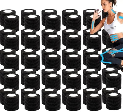 Haftbandage Verband Selbstklebender 5cm x 4,5m, 60 Rollen Fixierbinde Selbsthaftend Kohäsive Bandage für Erste Hilfe Dog Tierarztwickelband Sport Elastische Binde für Handgelenk,Füße ﻿ (schwarz)
