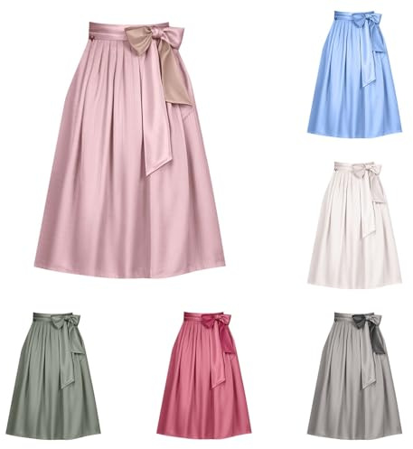 Trachtenrock Damen Knielang Grau, Dirndl Schürze Lang Trachtenrock Damen Vintage Trachten Rock Knielang Dirndlschürzen Einfarbig Dirndlrock Elegante Tracht Unterrock Bequeme Trachtenröcke, Grau, XL