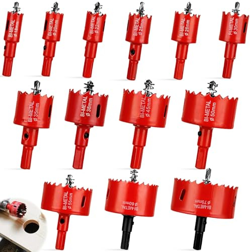 13 Stück Universal Lochsäge mit Bohrer, 18mm-75mm Bi-Metall Lochsägen Set, Schnellarbeitsstahl Lochbohrer, Lochkreissäge für Aluminium, Holz, Gipskarton, Trockenbau,PVC & Kunststoffplatte