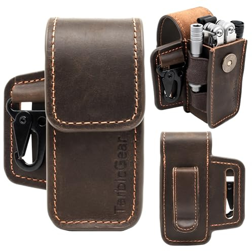 TarbicGear Leather Multitool Sheath for Belt, Multitool Holster with Belt Clip for Men, Pocket Organizer for Work, Fits for Leatherman, SOG, Gerber Tools, Dark Brown, Medium