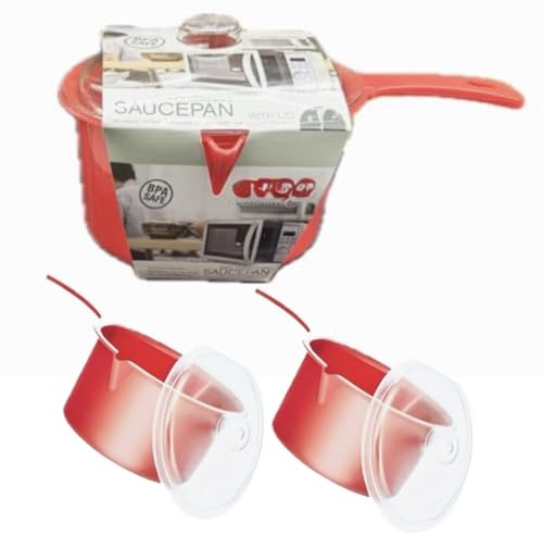 Home Fittings ® 2X Easy Cook Polly Carbonate Non-Staining Microwave Saucepan and Lid, Red 850ML BPA Safe (Pack of 2) RED Sauce Pan