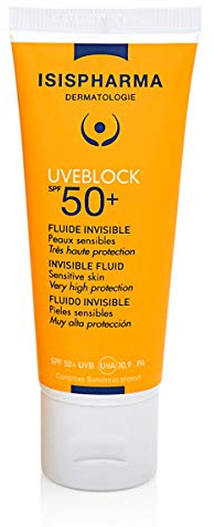 ISISPHARMA UVEBLOCK SPF 50+ Fluide Invisible 40 ml - Très Haute Protection Solaire - Texture Fluide Sans Traces Blanches - Peaux Sensibles - Fabriqué en France