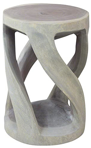 Haussmann Round Wild Twisted Vine End Table 14 in D x 20 in H Grey Oil