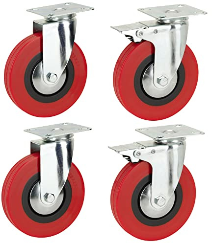 125 mm Polyurethan Lenkrollen mit Bremse ? Top Teller Heavy Duty PU Rollen Rollen von Bulldog Rollen ? Max 500 kg pro Set