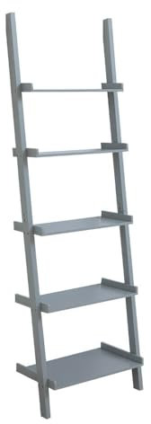 Home Source Ladder Bookcase Shelving Unit Display Ornament Stand Shelf Wall Rack Storage, Grey, 5 Tier