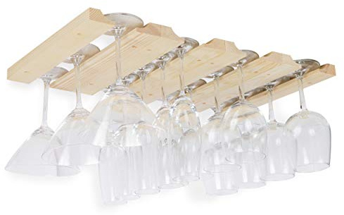 Rustic State Vigo Wine Glass Rack Under Cabinet - Wine Glass Holder Under Cabinet Wooden Stemware Holders - 4 Adjustable Rows - Up to 12 Wine Glass Capacity - 12 Inch Depth - Natural