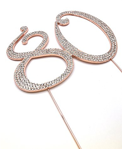 World of Sparkles 12cm Curly 80 Cake Toppers for 80th Birthday Party or Anniversary with Silver Diamante Rhinestones Diamonds with Rose Gold Base for Anniversary, Birthday Kids Children Adults
