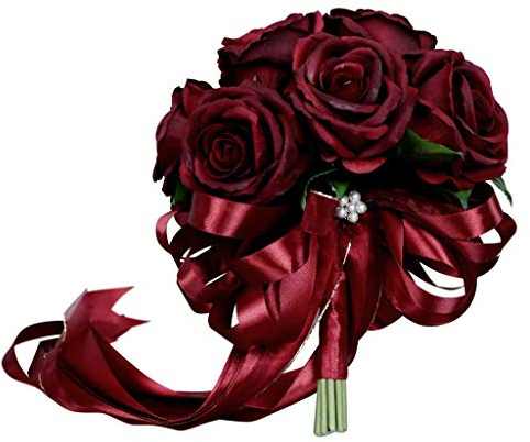 Tubayia Romantische Weinrot Brautstrauß Seidenblume Hochzeit Bouquet für Bräute Brautjungfern