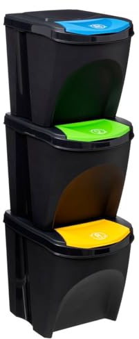 FIVE Poubelle x 3 Plastique 20 l Classification, Noir
