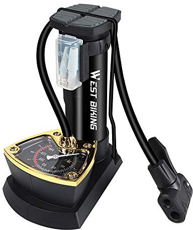 Fahrrad Pumpe Fußpumpe mit Manometer Tragbar Standluftpumpe Kompatibel, Fahrrad-Luftpumpe passend für alle Ventile