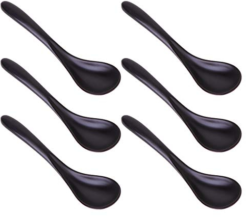 Cabilock 6 Stück Melamin Asiatischen Suppenlöffel Haken Stil Langen Griff Plastiklöffel Chinesische Japanische Asiatische Löffel für Reis Ramen Wonton Knödel