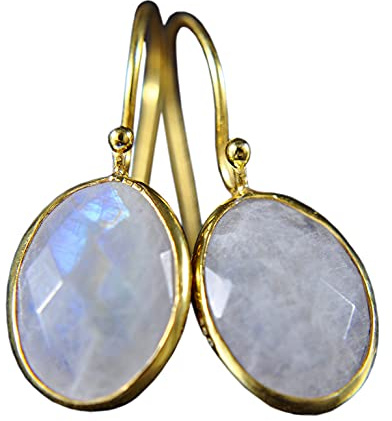 925 Silber - Mondstein - Ohrringe - 14k vergoldet - facettiert - Geschenk für Sie - Origineller Schmuck - Hängeohrringe - Edelstein - Heilstein - Oval - Weiß - tolle Geschenkidee - Geburtsstein