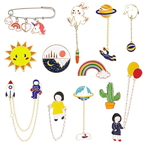 Pins Anstecker, XiXiRan 12 Stück Anstecker Pin Kinder, Broschen Anstecknadeln, Cartoon Brosche, Pins Anstecknadeln, Regenbogen Broschen, für Pullover Schals Kopftücher Kleider Anzüge